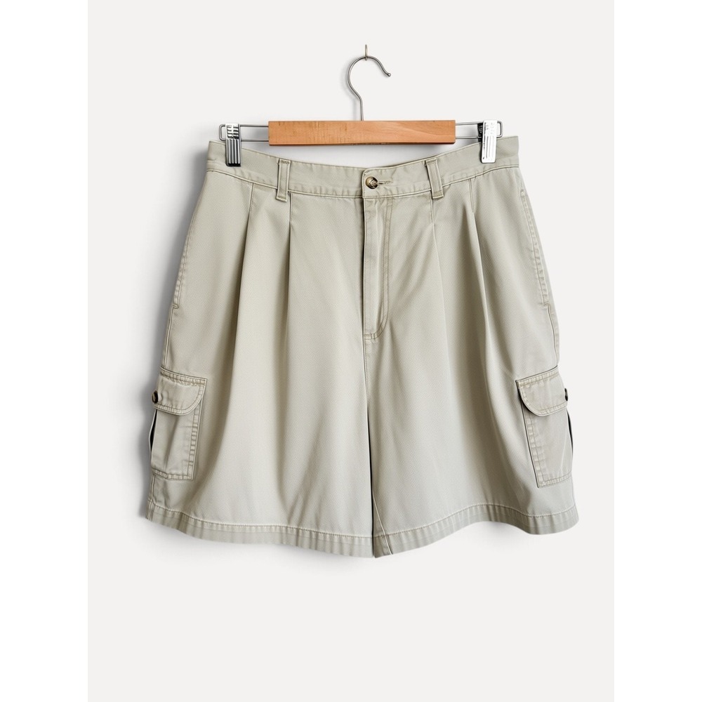 White Stag Cargo Shorts Gorpcore Utility M Khaki Pleated High Waist Cotton